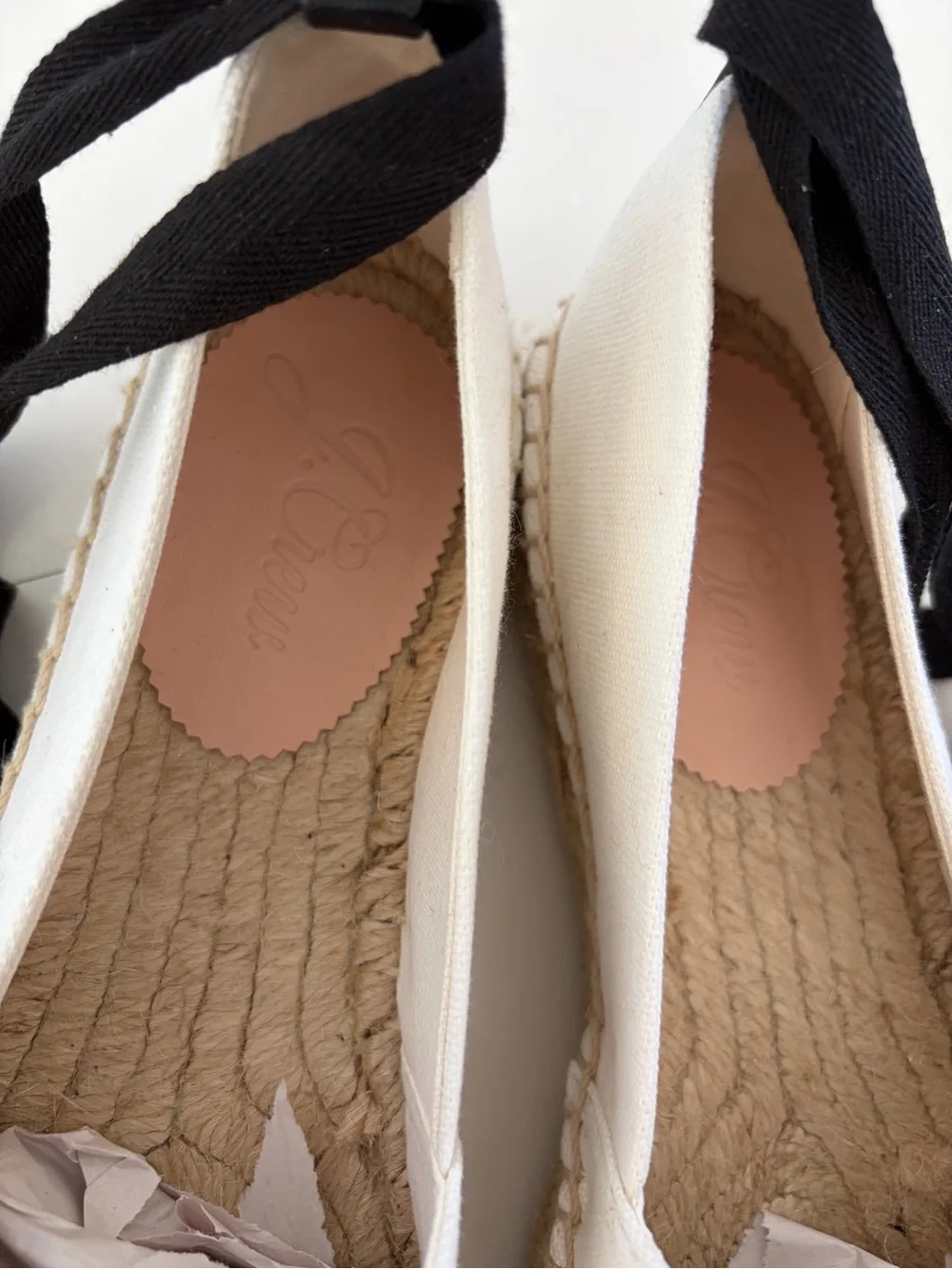 J. Crew Ivory Canvas Black Leather Cap Toe Ankle‎ Wrap Slip-On Espadrille Flats